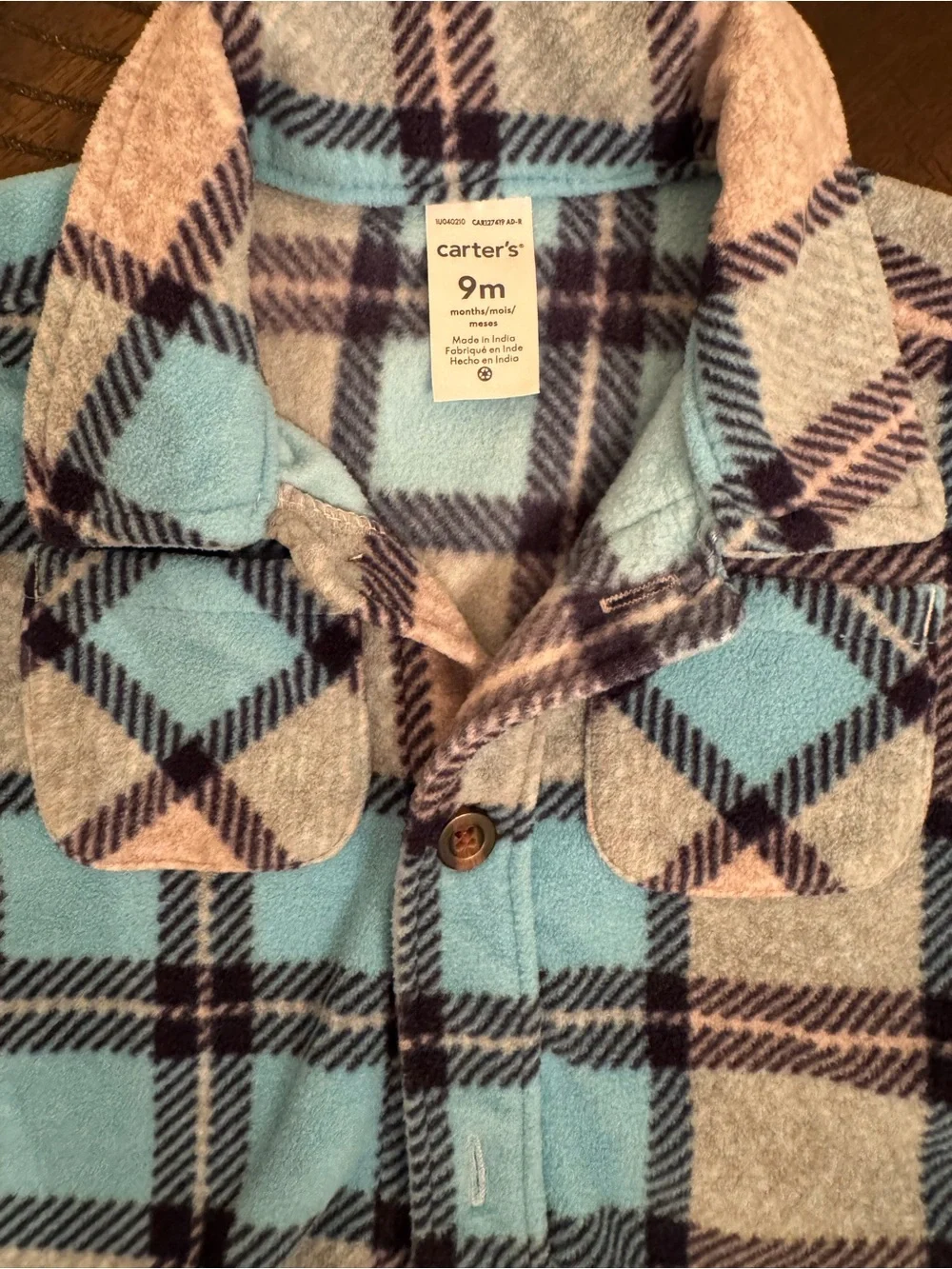 Carter's Plaid Fleece Button-Up Jacket in Blue & Gray
